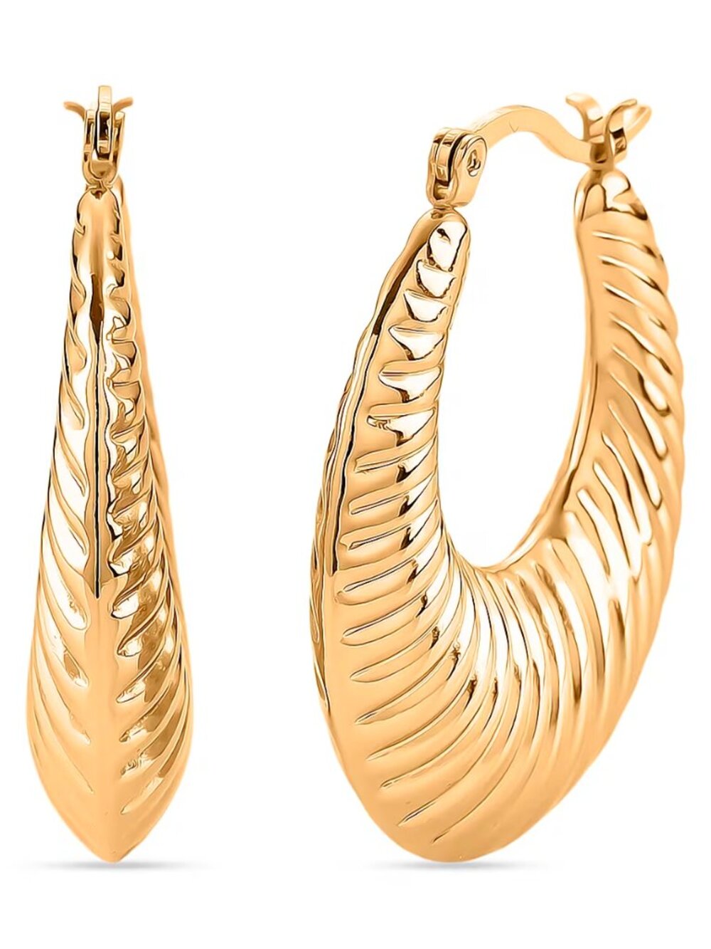NEW Cuban Link Hoop Earrings in ION Plated YG Stainless Steel - 1.49 in Long